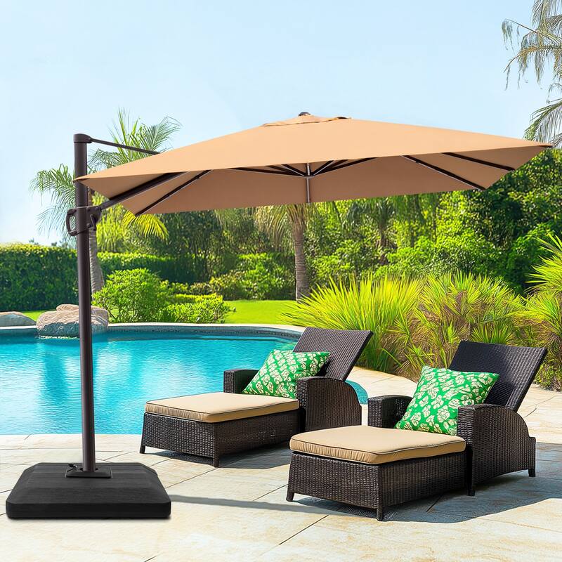 Outdoor 9 x 11 Ft Cantilever Patio Umbrella 360 Degree Rotation with Weight Base