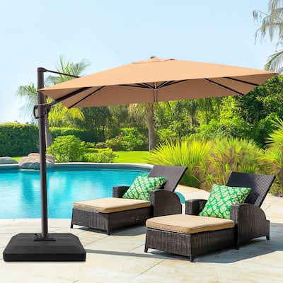 Outdoor 9 x 11 Ft Cantilever Patio Umbrella 360 Degree Rotation with Weight Base