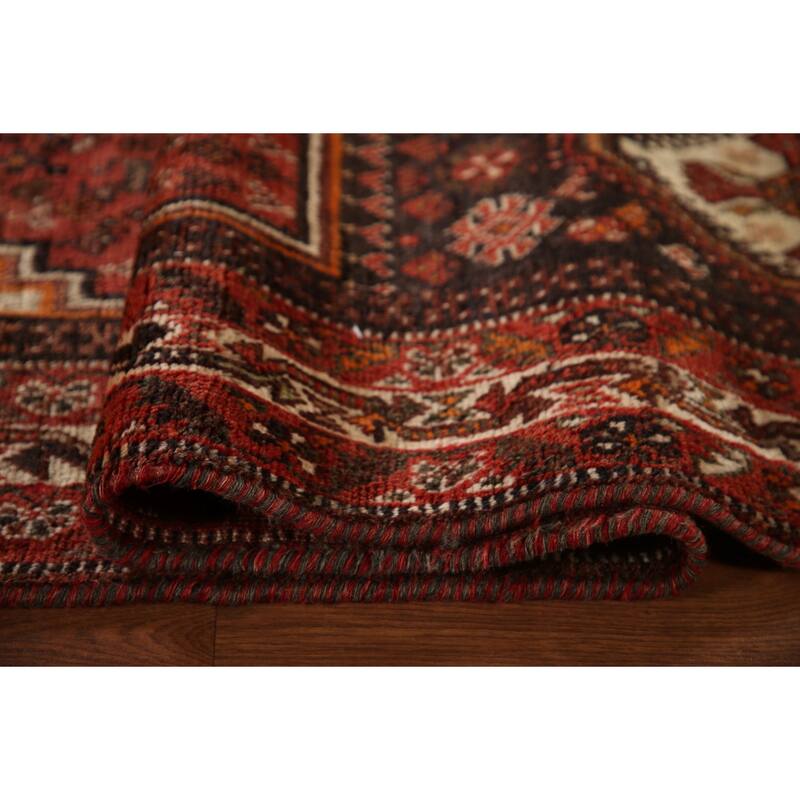 Tribal Geometric Shiraz Persian Vintage Rug Handmade Red Wool Carpet - 7'8"x 10'8"