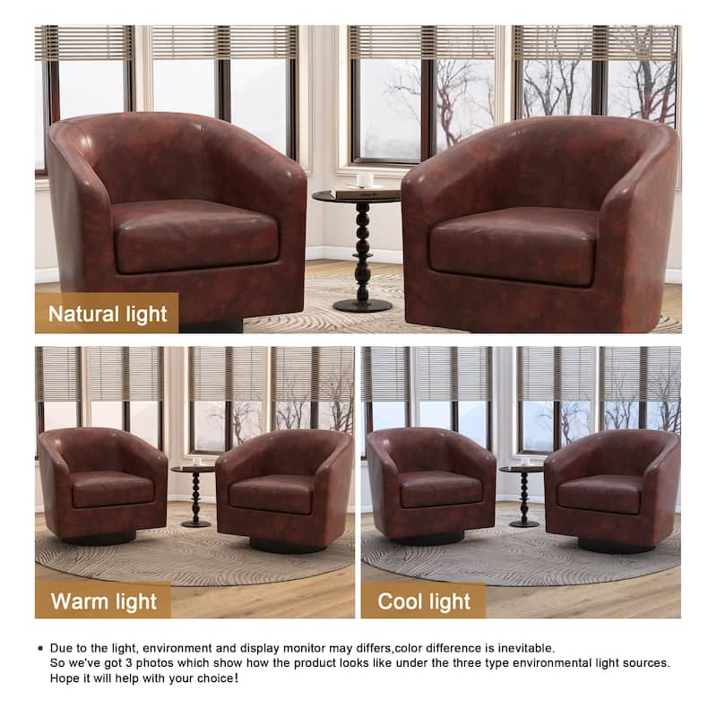 2 Set Round Barrel Chair 360-Degree Swivel Accent Chairs