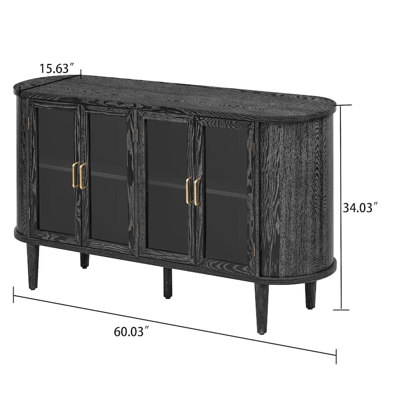 Classic Farmhouse Style Four Glass Door Wooden Sideboard with Cable Management Holes