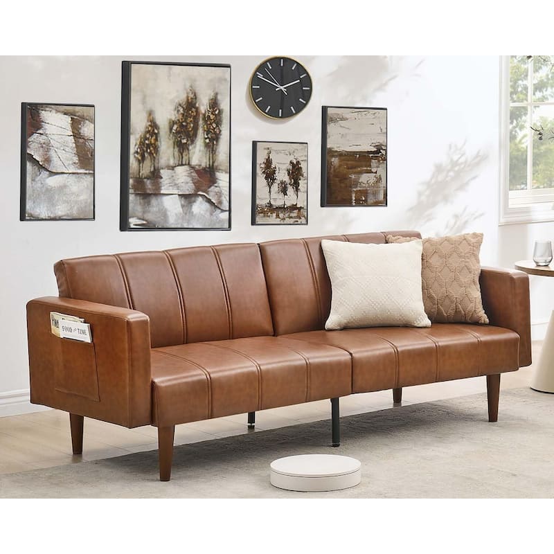 75" Futon Sofa Bed, Mid-Century Modern Futon Couch, Convertible Sleeper Sofa