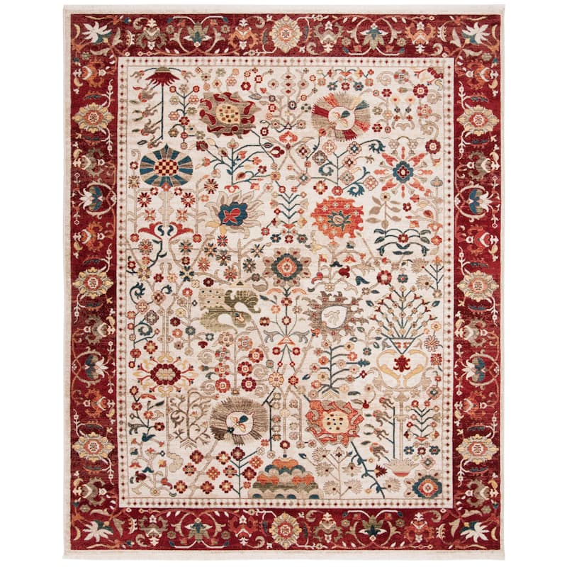 SAFAVIEH Kashan Laureen Oriental Rug with Fringe - 10' x 14' - Ivory/Red