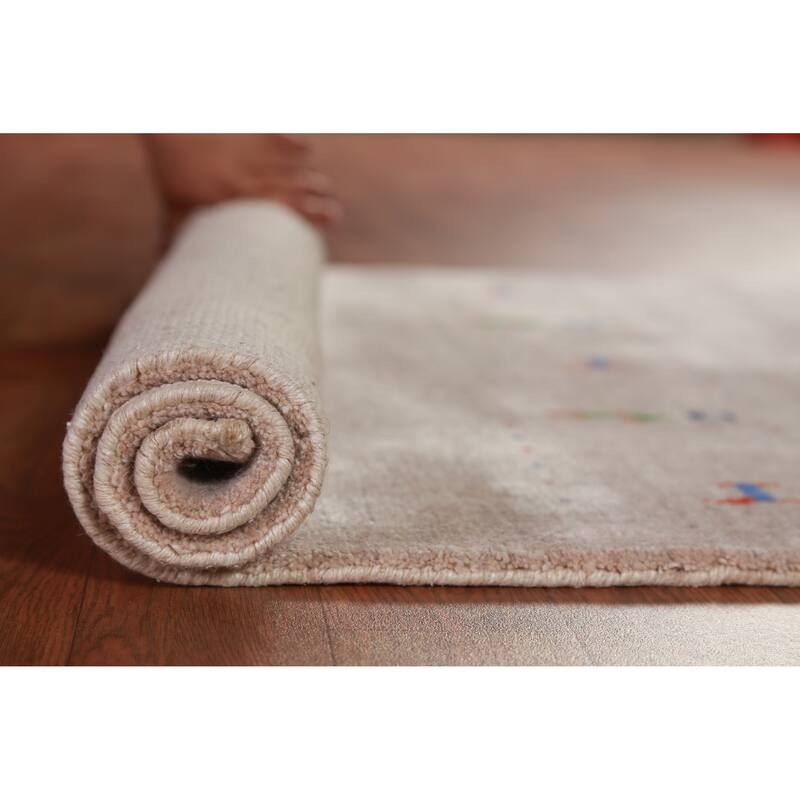 Hand Knotted Oriental 100% Wool Carpet Tribal Animal Pictorial Beige & Ivories Gabbeh Area Rug - 5' 0'' X 3' 0''