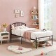 preview thumbnail 1 of 3, Black Metal Twin Platform Bed Frame with Arched Headboard, 330lb Capacity, Noise-Free, Under-Bed Storage and Easy Assembly Black