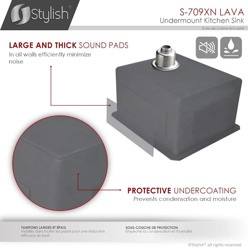 Undermount 16" Graphite Black Single Bowl Kitchen Sink Handmade