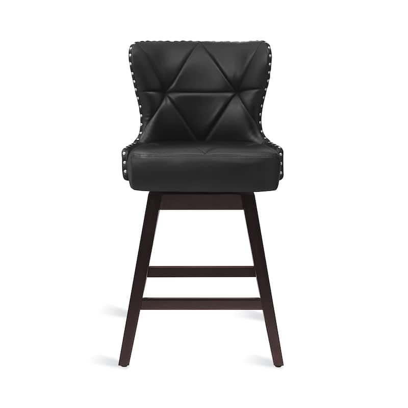 26 in. Mid-Century Modern Counter Stools Wood Frame Swivel Bar Stools with Faux Leather/Fabric Upholstered Seat - Set of 2 - Black