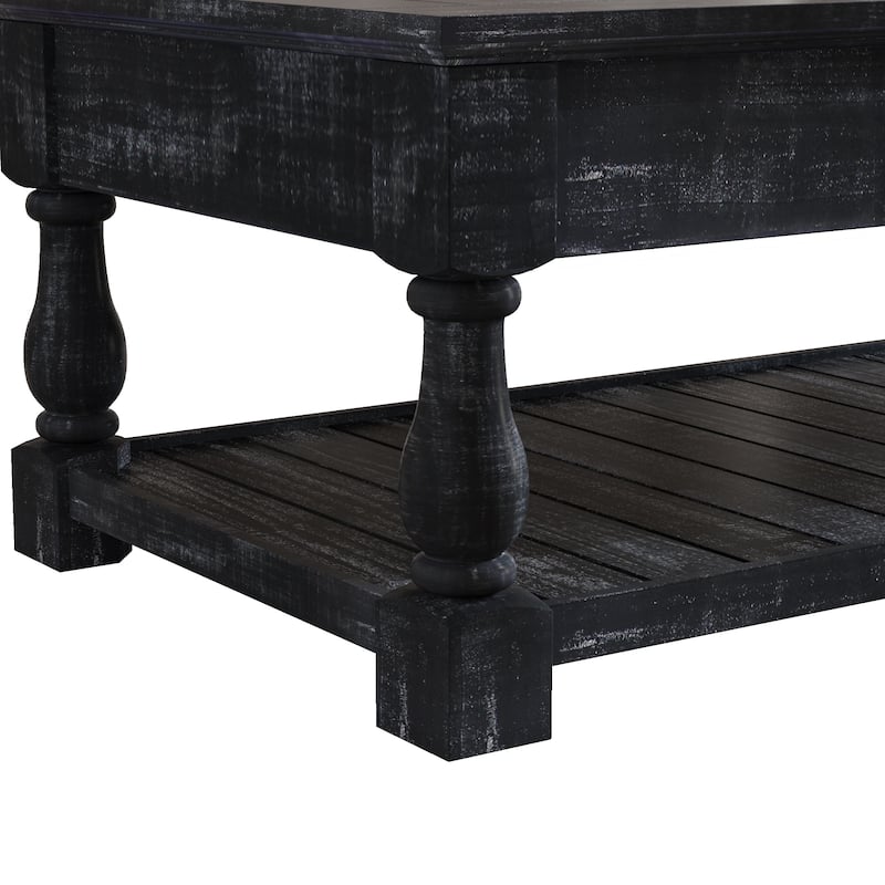 Farmhouse 47.24" Lift Top Coffee Table with Storage Trays Handcrafted Solid Wood for Stylish Living Room Storage