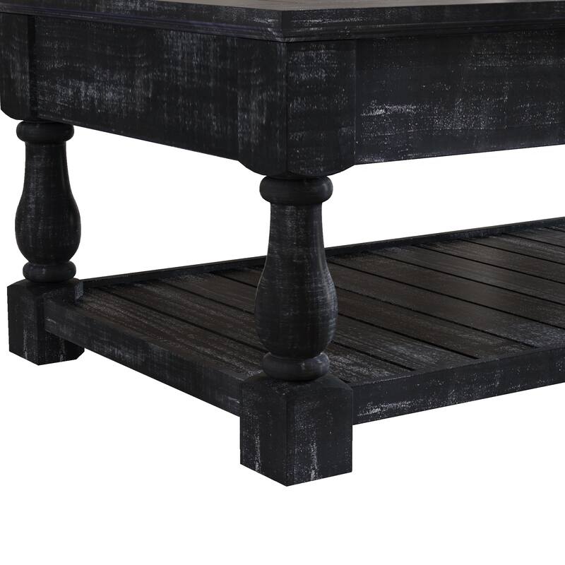 Roomfitters Farmhouse Lift Top Coffee Table, Wood Center Table with 3 Storage Trays and Lower Shelf, Antique Black