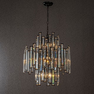 CraftHome Wide Modern and Contemporary Luxury Black Metal with Clear Crystal Chandelier for Dining Room, Living Room, Foyer