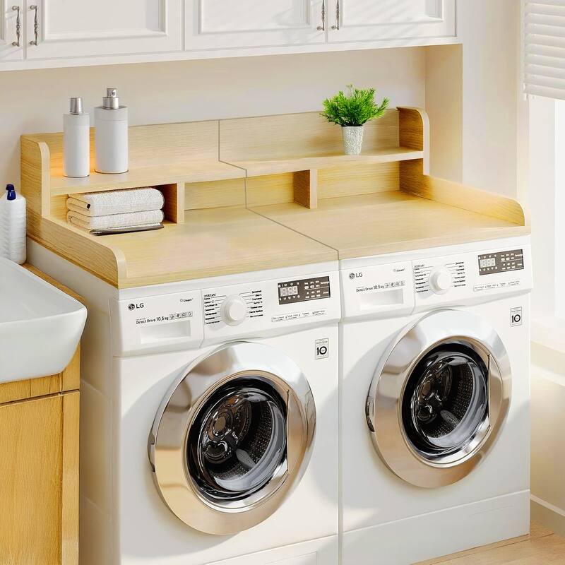 Washer Dryer Countertop with Non-slip Pads, Laundry Wood Shelf Topper with Edge, for Washer and Dryer Laundry Hamper Counter - Oak