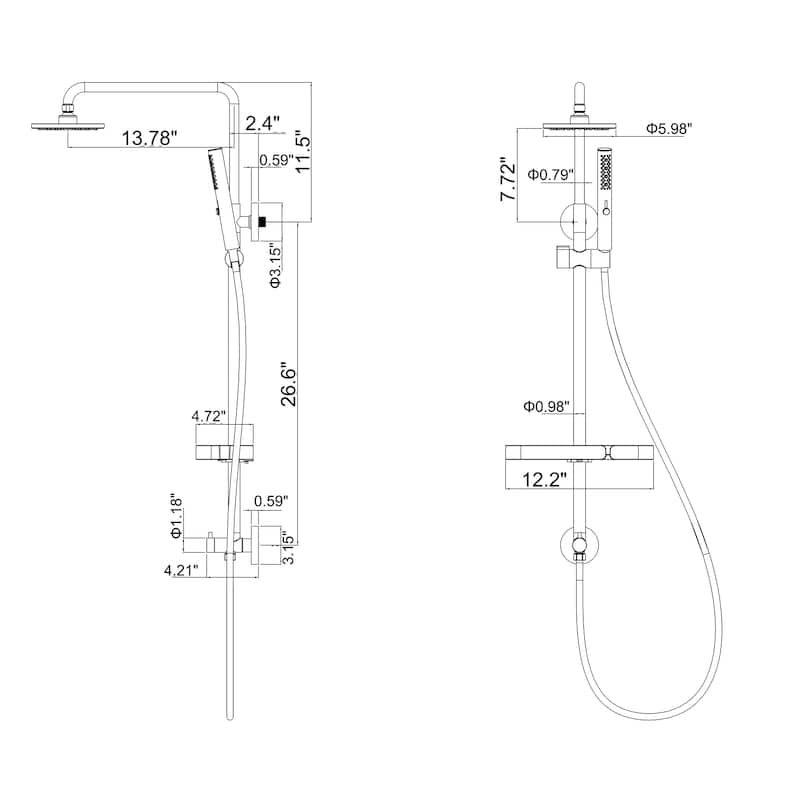 38"H 6 in Exposed Rain Shower Set With Handheld Shower (Valve Not Included)
