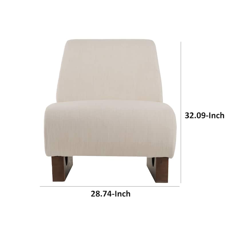 Cid Bob 29 Inch Accent Chair, Off White Fabric, Curved Back, Brown Wood
