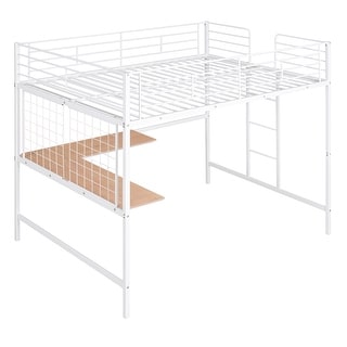 Industrial Style Full Size Metal Loft Bed with Desk and Metal Grid
