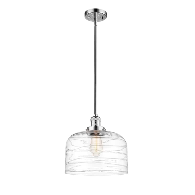 Innovations Lighting Franklin Restoration Bell - 1 Light 12" Stem Hung Mini Pendant - Polished Chrome/Clear Deco Swirl