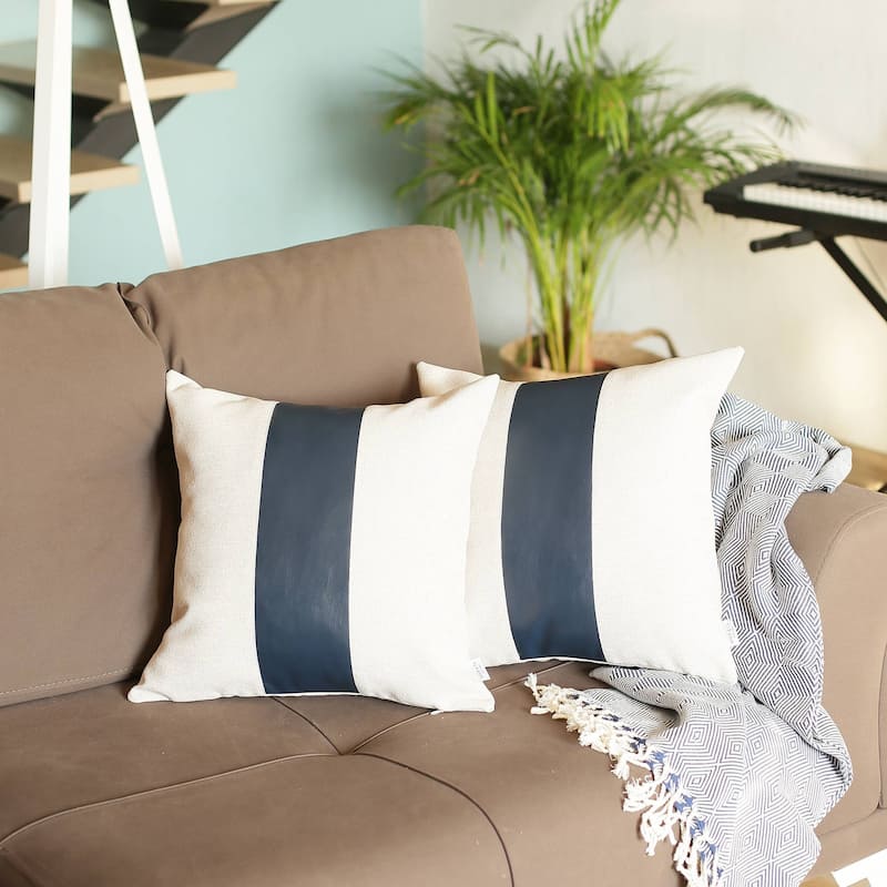 Bohemian Set of 2 Handmade Decorative Throw Pillow Vegan Faux Leather