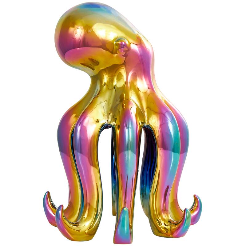 Multi Colored Ceramic Tall Standing Octopus Decorative Sculpture with Rainbow Shimmer Finish