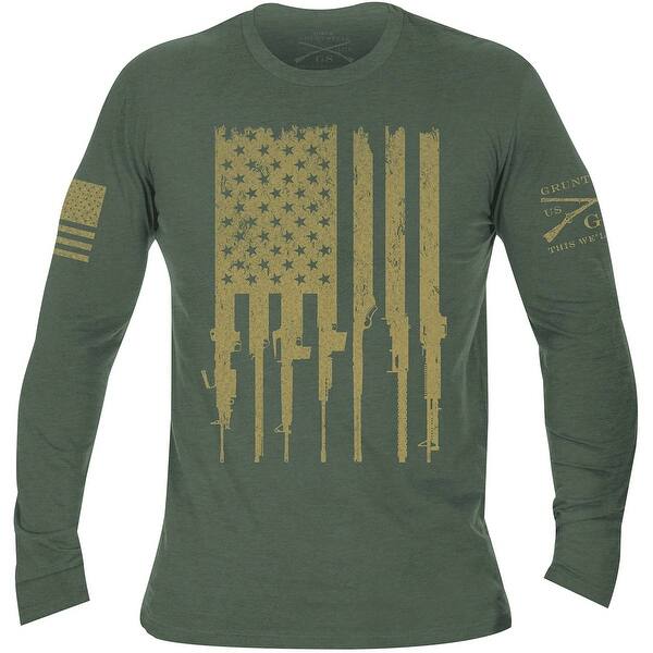 Shop Grunt Style Rifle Flag Long Sleeve T Shirt Green