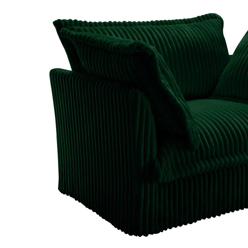 Corduroy Slipcovered 2-Seater Sectional Sofa with Convertible Ottoman, Wide and Deep Seat,and Soft Multiple Big Pillows