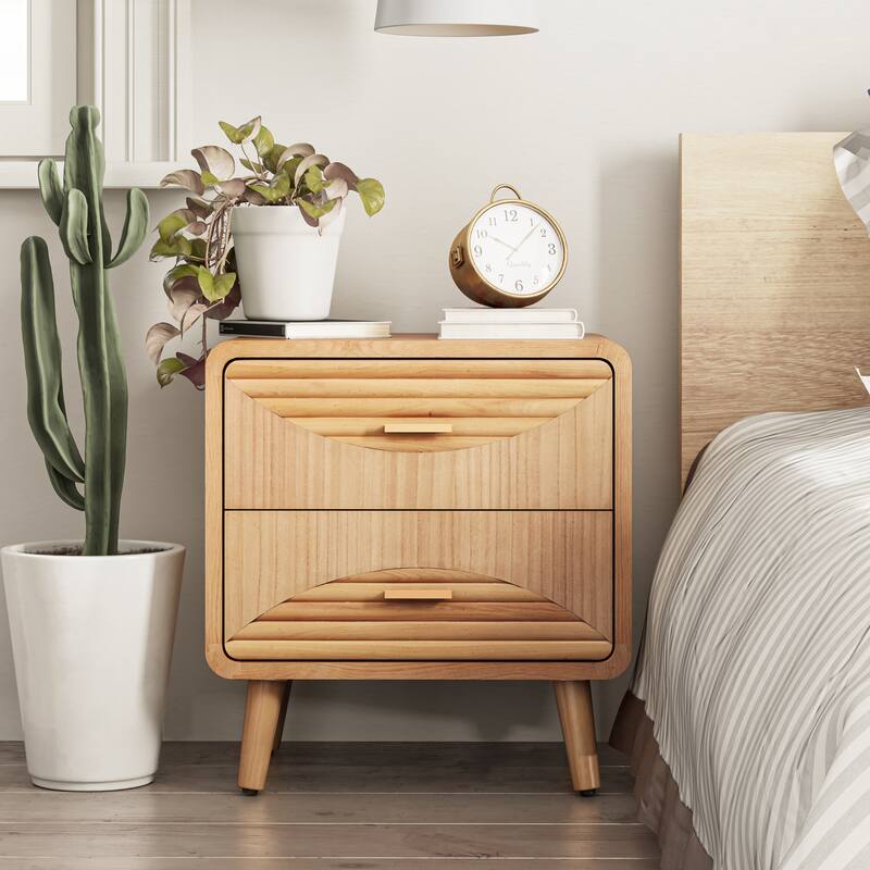 COZAYH Farmhouse Nightstand, Mid Century Nightstand with Handcrafted , Boho, Rustic Style, Natural Wood