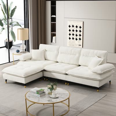 106" L-Shaped 4 Seater Convertible Sectional Sofa with Movable Ottoman, Adjustable Two-Tone Legs for Living Room
