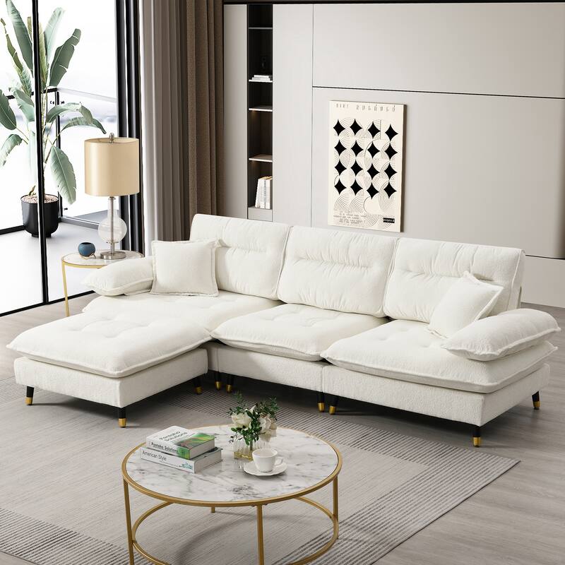 L-shaped Convertible Sectional Sofa, 4 Seat Tufted Couch Set