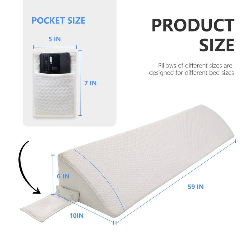 WOWMAX Bed Wedge Pillow for Headboard Gap, Bed Gap Filler, Mattress Gap Filler - Queen - White
