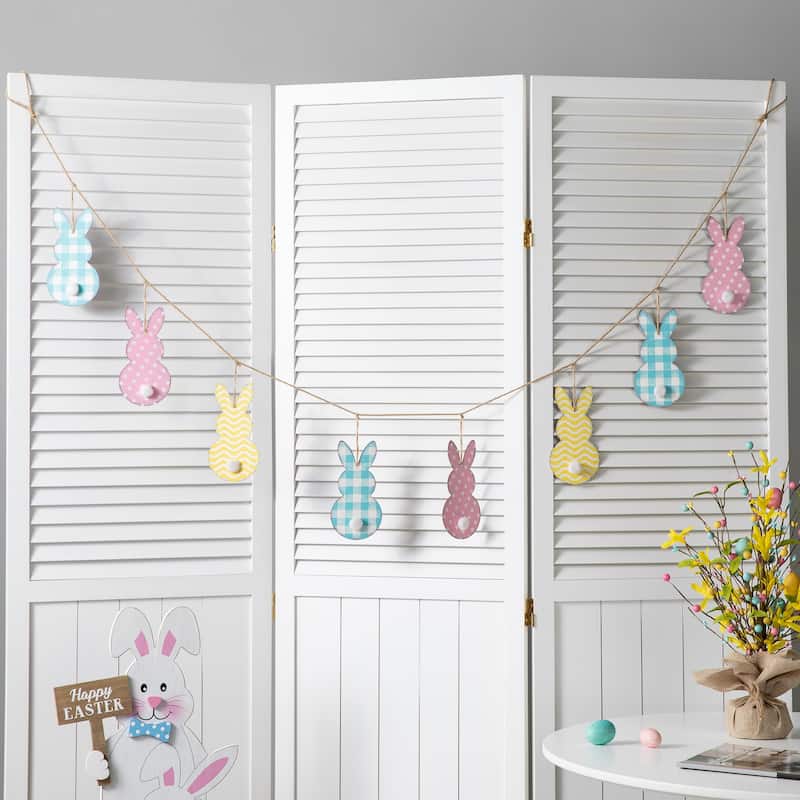 Glitzhome 72"L Easter Metal Bunny Hanging Garland Wall Decor