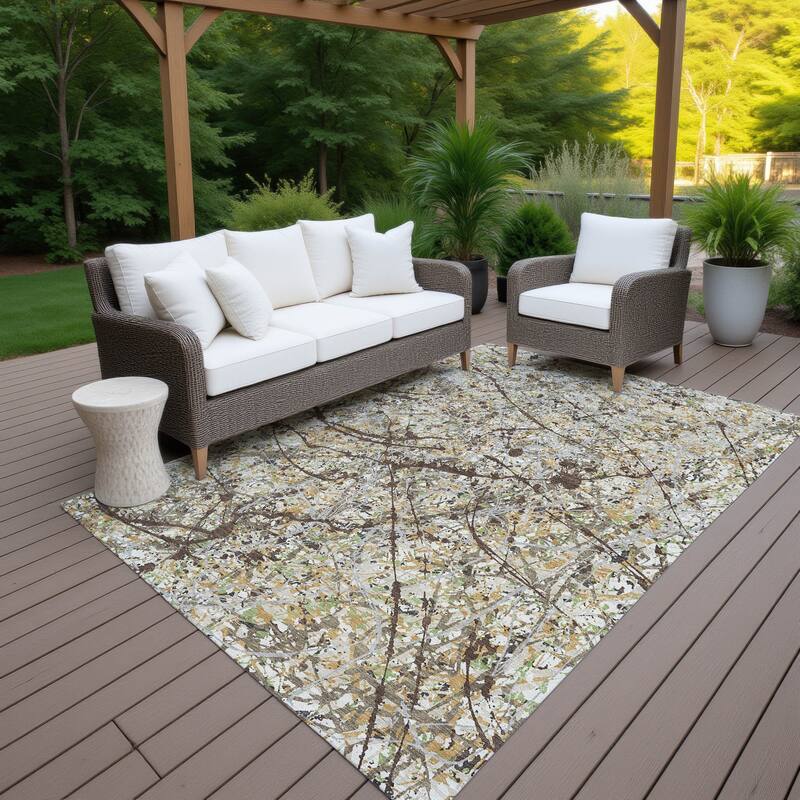 Machine Washable Indoor/ Outdoor Modern Splatter Chantille Rug