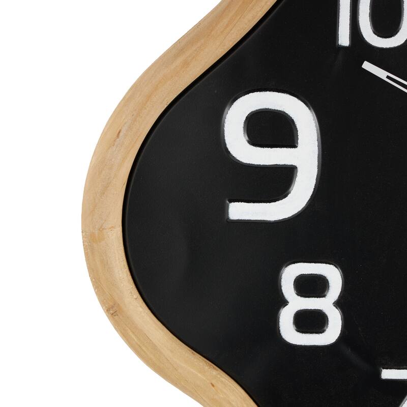 Black Metal Wavy Decorative Wall Clock with Brown Frame and White Accents - 2"W x 25"L x 32"H