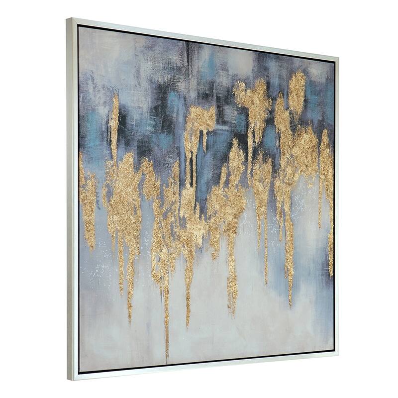 Modern Wall Decor Oil Painting with Gold Accents, Square Framed Wall Art, for Living Room, Dining Room and Office