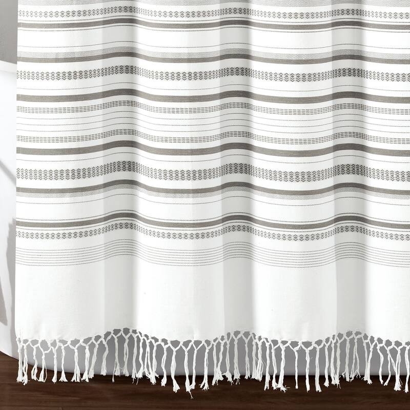 Lush Decor Urban Woven Yarn Dyed Eco-Friendly Recycled Cotton Shower Curtain Single