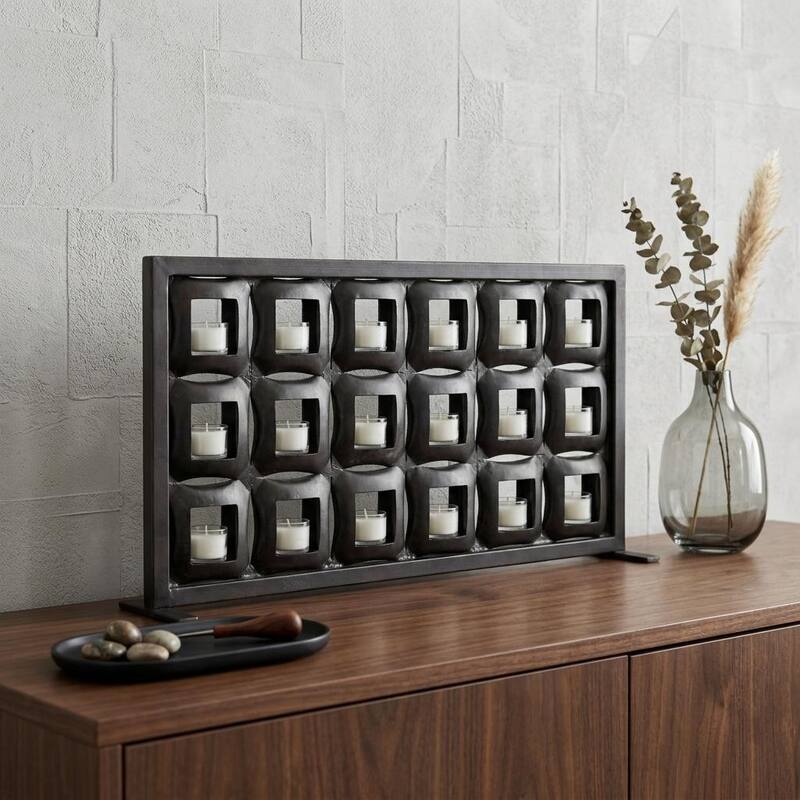 23" Black Iron Geometric Floor Tealight Candle Holder - Black