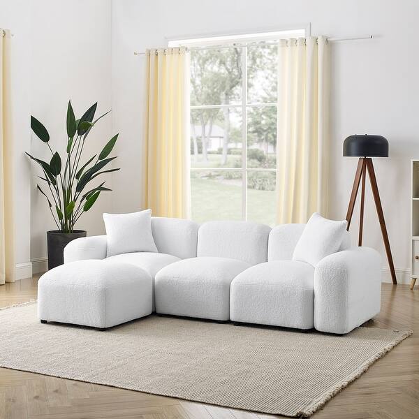 L-Shape Modular DIY 3-seater Couch Teddy Fabric Sectional Sofa Set ...