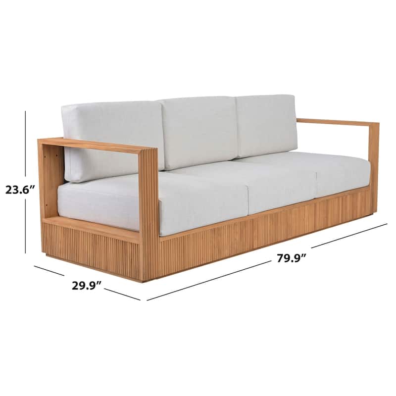 SAFAVIEH Couture Saint Lucia Reeded Teak Wood Patio Sofa - 80"W x 30"D x 24"H