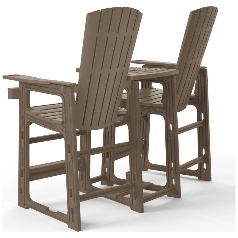 Polytrends Coastline Outdoor Poly Bar Chair Set with Connecting Tray & Cup Holder