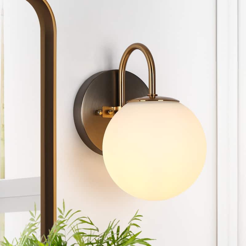 Aladari Modern Gold 1-Light Bathroom Vanity Light Opal Glass Wall Sconces - W 5.3" x H 8.5"