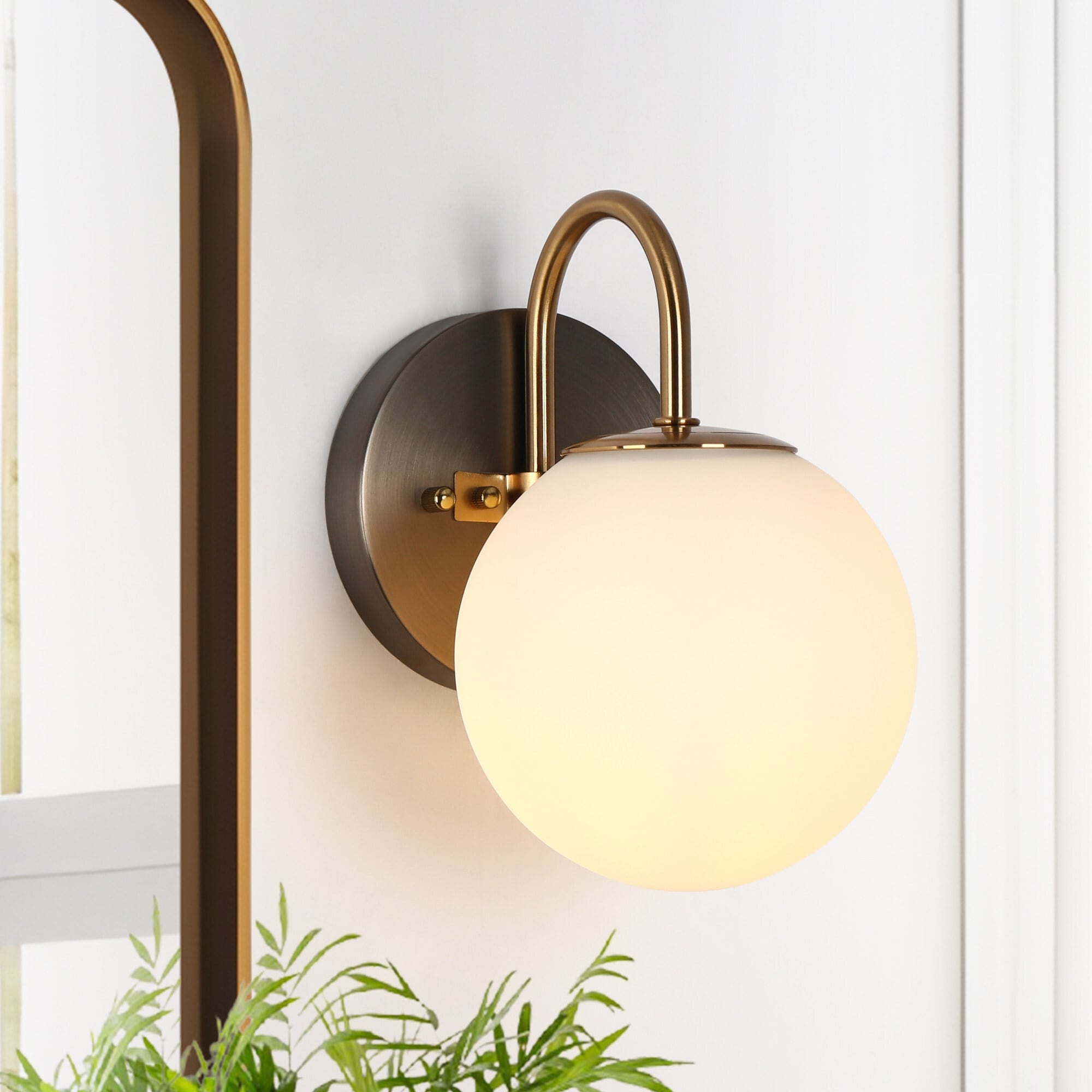 LALUZ Aladari Modern Gold 1-Light Bathroom Vanity Light Opal Glass Wall Sconces - Dia. 5.3" x H 8.5"