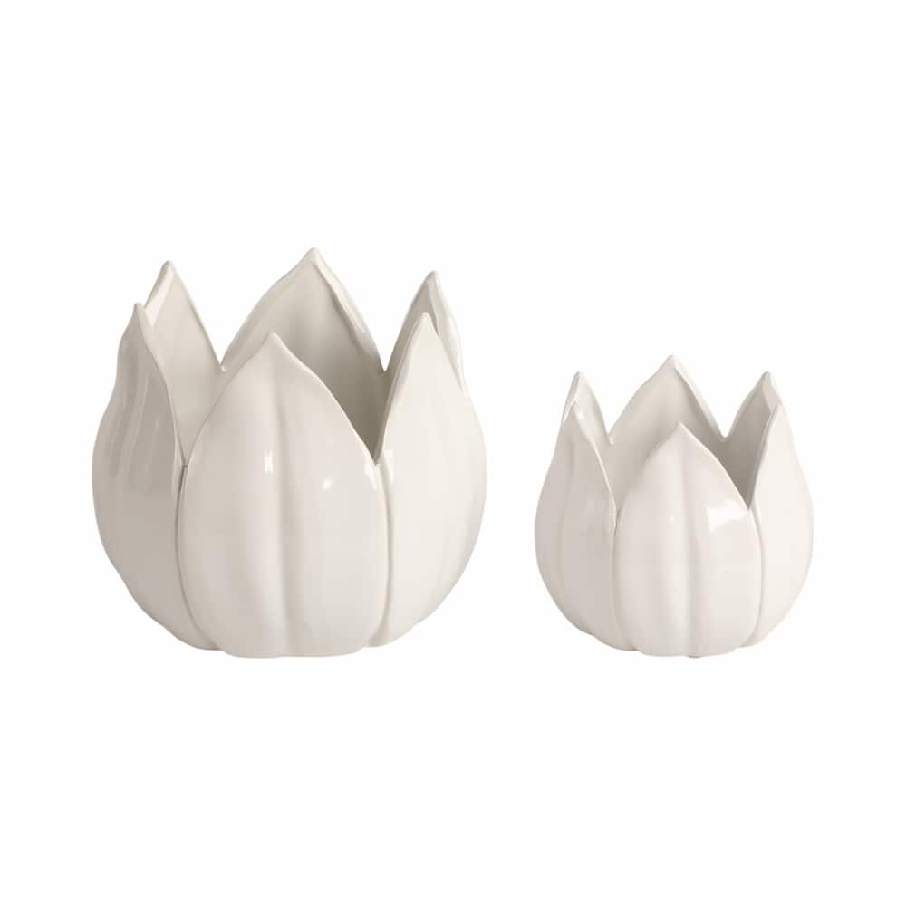 Stoneware Ceramic Planters Petal Design and Drainage Hole (Set of 2)