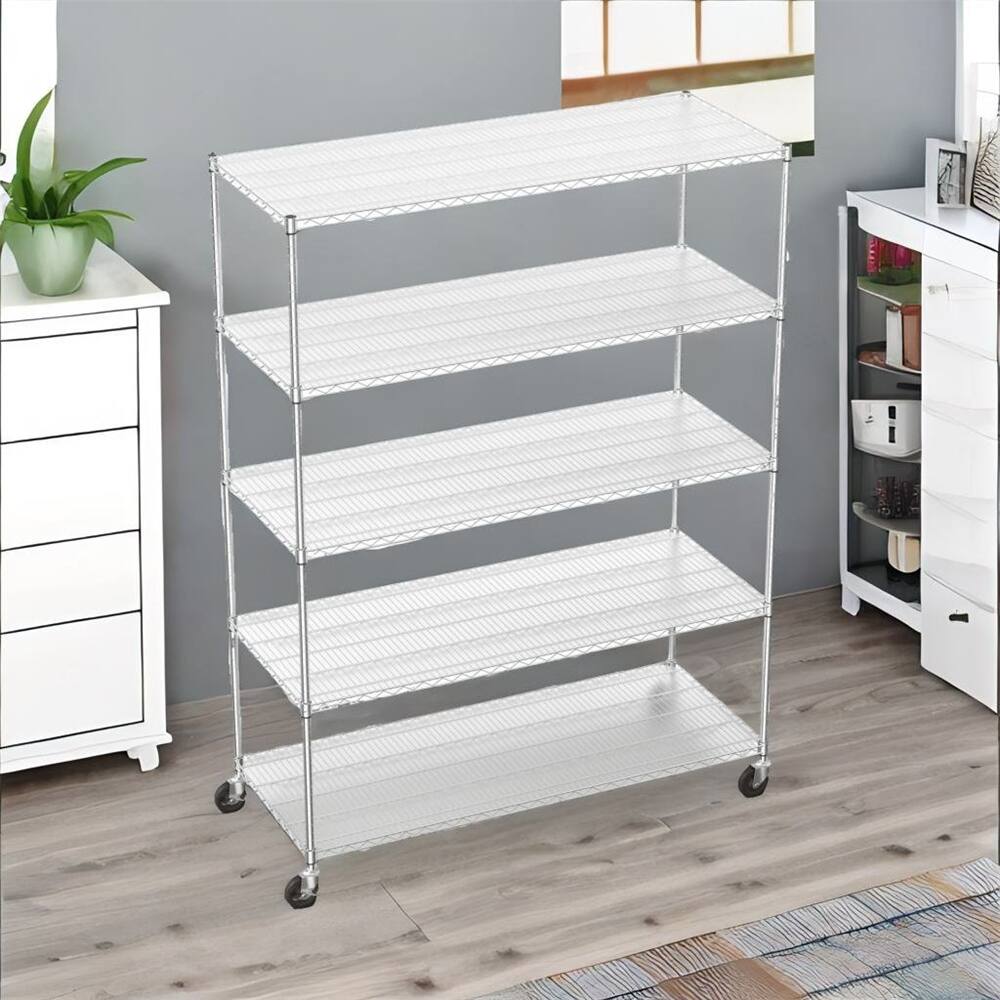 5 Tier Heavy Duty Adjustable Storage Rack with Wheels and Shelf Liners