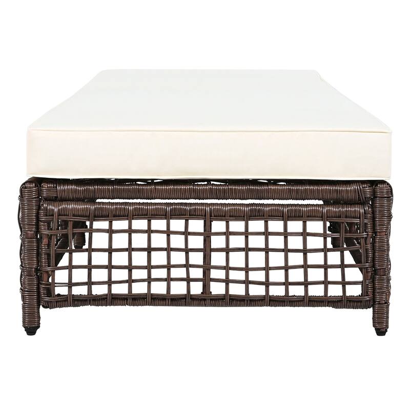 Outdoor Patio Rattan Daybed Sunbed with 5-Position Adjustable Backrest and Wheels
