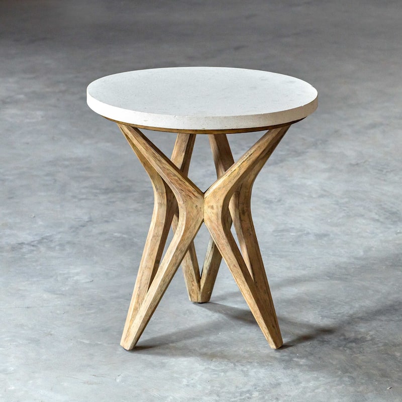 24.5” White Marnie Limestone Accent Table