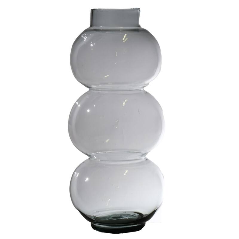 Transparent Round Trio Low Neck Mouthblown Glass Vase - 15.75" - Clear
