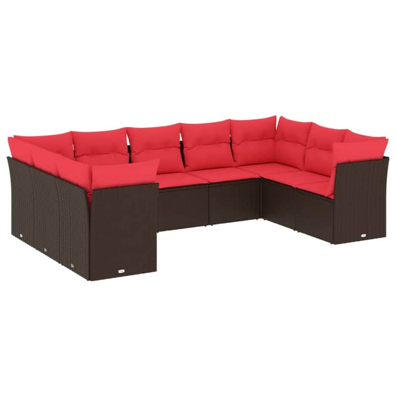 vidaXL 9/10 Piece Patio Sofa Set with Cushions Black/Brown/Gray Poly Rattan - 21.7 x 24.4 x 27.2