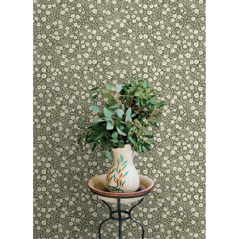 Chesapeake Poppy Trail Green Floral Wallpaper