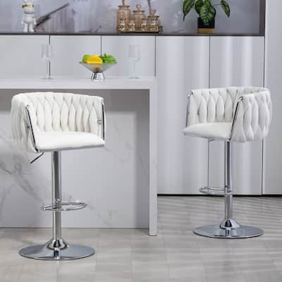 360° Rotation Bar Stools w/Adjustable Height and Woven Back Design（Set of 2） - N/A
