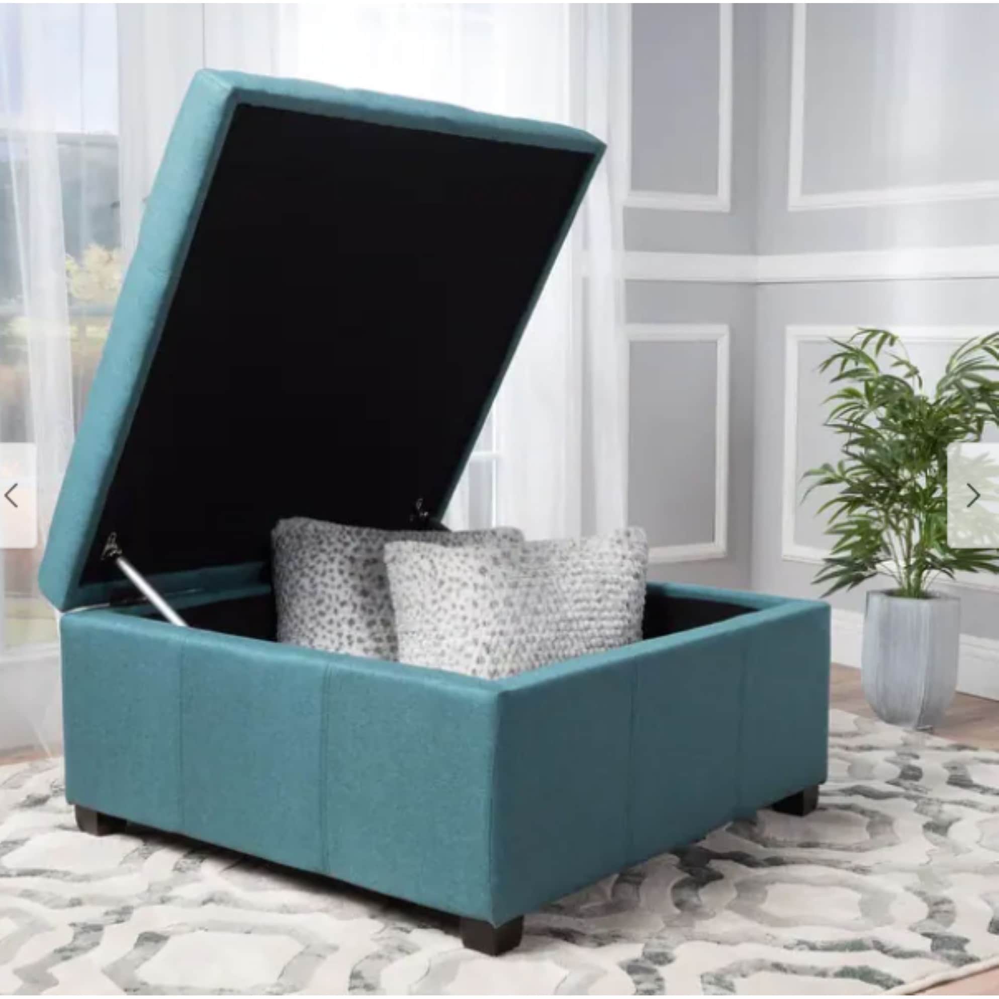 Tufted Square Storage Ottoman, Dark Teal