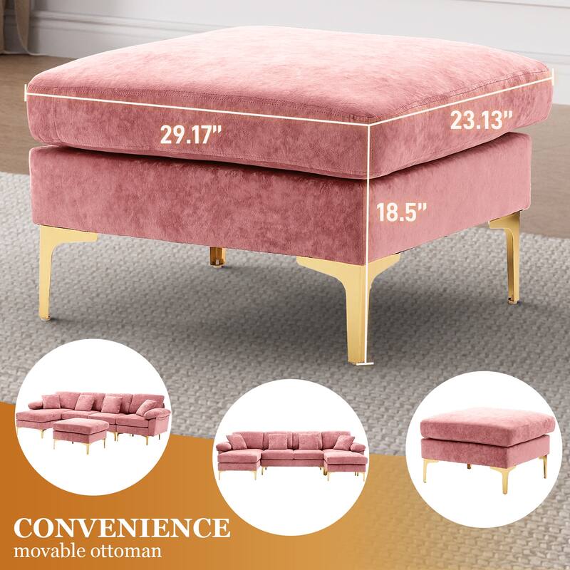 110" Upholstered Velvet U-shaped Sectional Sofa With Chaise Lounge & Ottoman