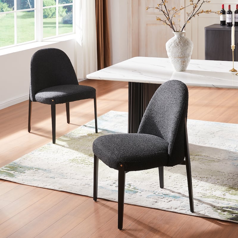 Morden Fort Boucle Dining Chairs with Black Steel Legs, Set of 2 - Black