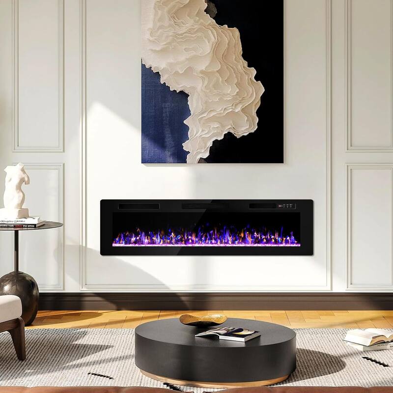 Bossin 30 to 72 inch Electric Fireplace Ultra-Thin and Silence Linear Recessed Wall Mounted Fireplace with Remote Control